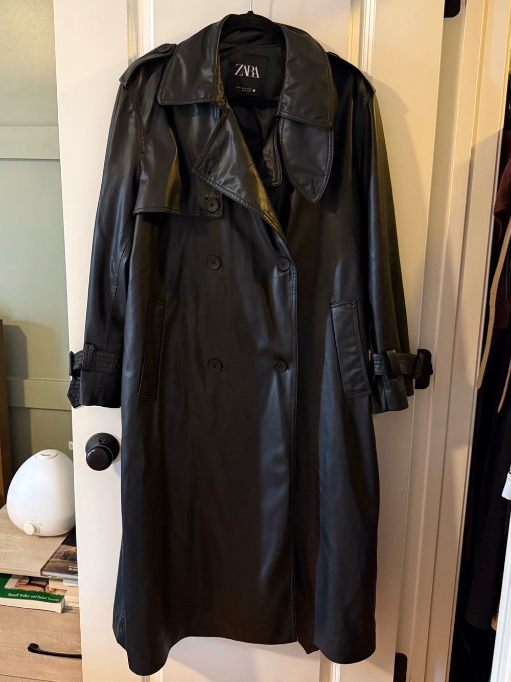 Zara Black Faux Leather Long Trench Coat